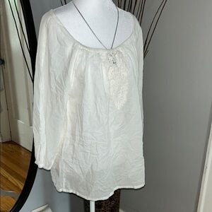 Cream Relaxed Tie Front Blouse